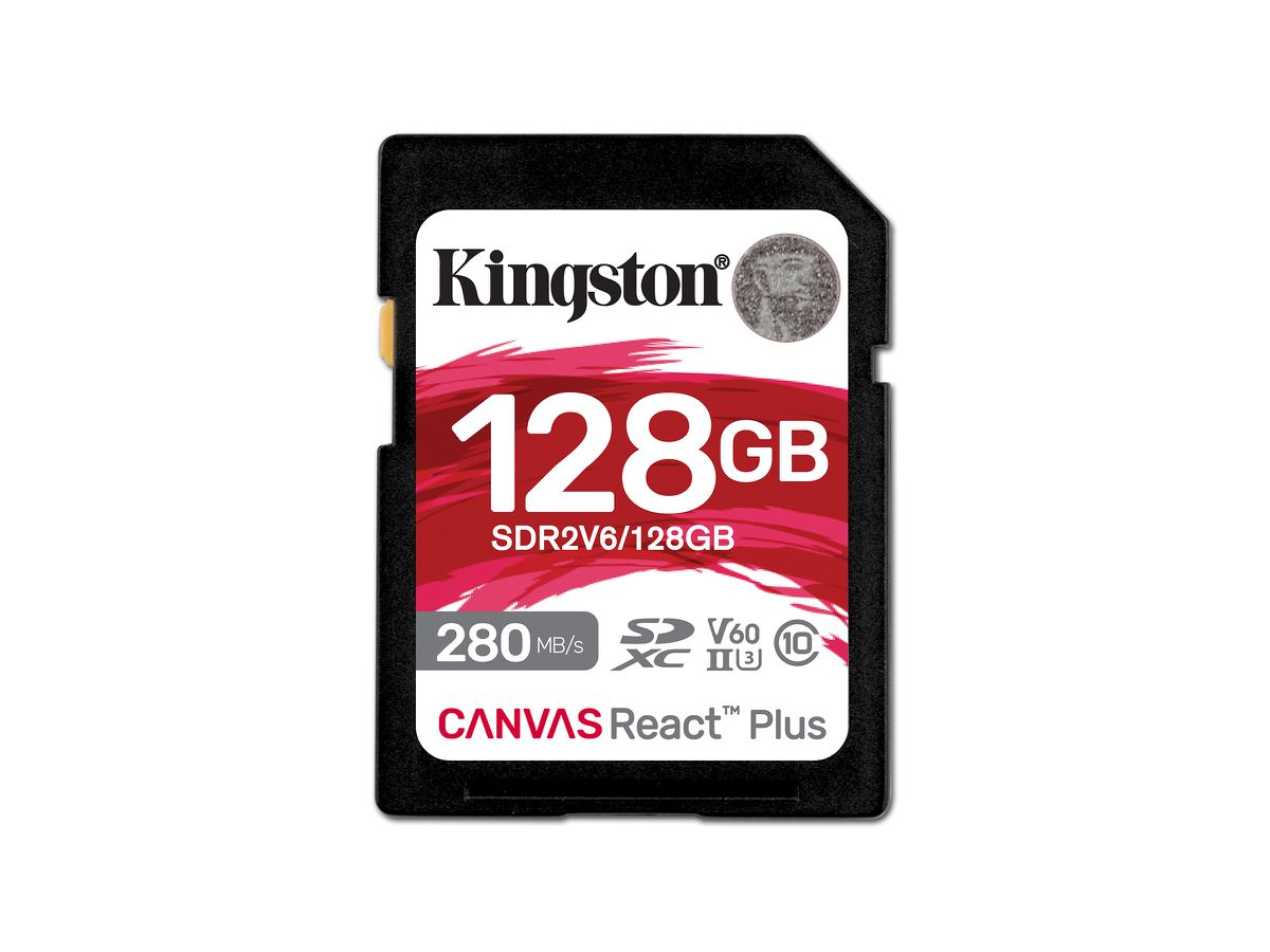 Kingston Technology 128GB Canvas React Plus SDXC UHS-II 280R/100W U3 V60 voor Full HD/4K