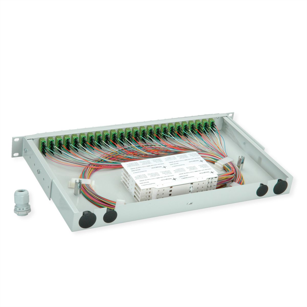 TELEGÄRTNER BASIS V LWL-Panel mit Kupplungen & Pigtails, 24x LC Quad, lindgrün, OM5
