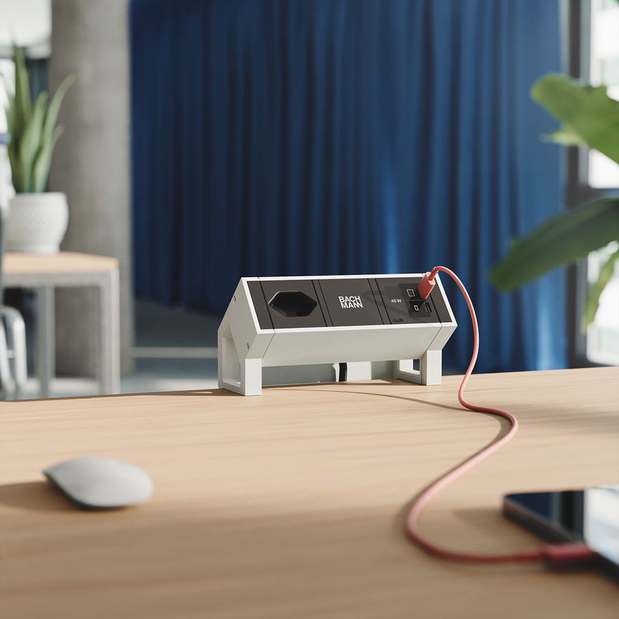 BACHMANN DESK2 1xCH 90° 1xUSB C/C 45W, L=0,2m RAL9010