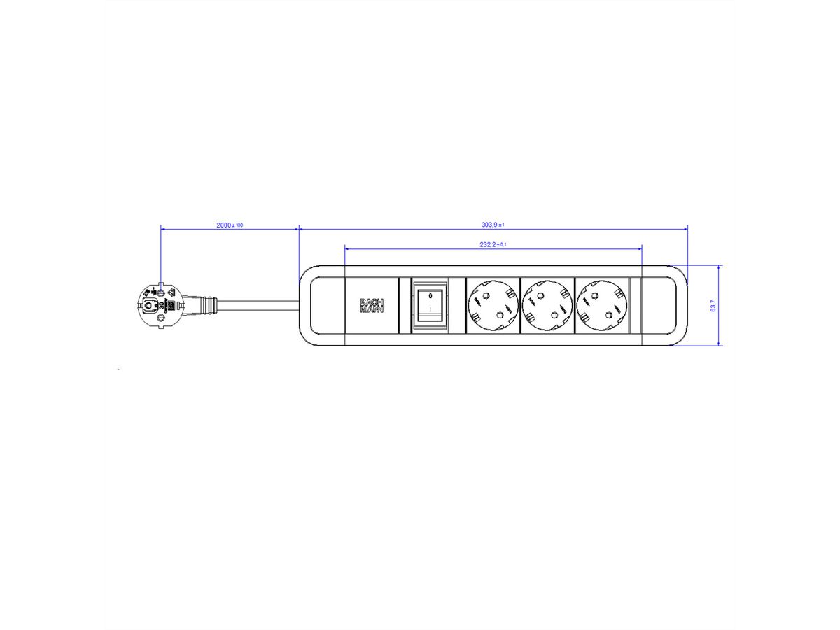 BACHMANN PRIMO 2 3xCEE7/3 1xswitch 2.0m CEE7/7 RAL5010