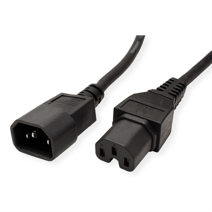 VALUE Power Cable IEC320/C14 Male - C15 Female, H05RN-F, black, 1 m