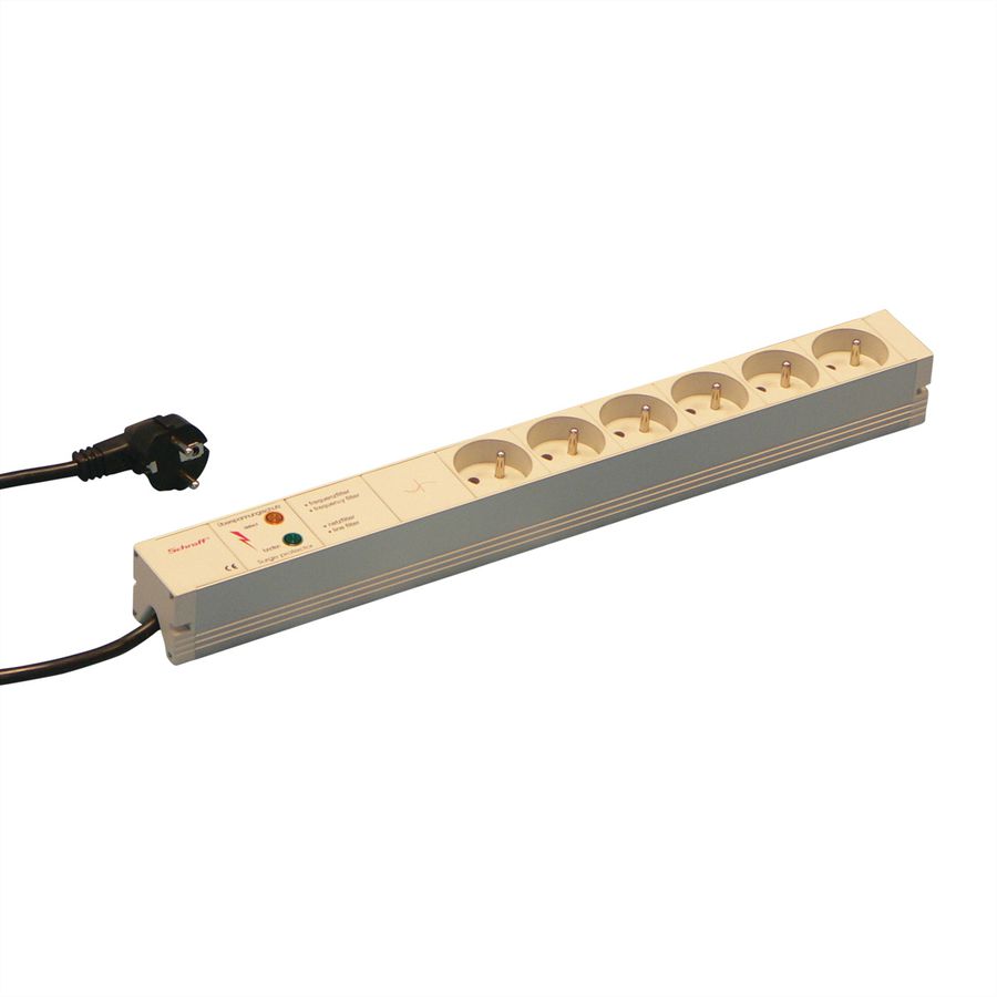 SCHROFF contactdoosstrip UTE, 6 contactdozen, 19", met overstroombeveiliging en netonderdrukkingsfilter