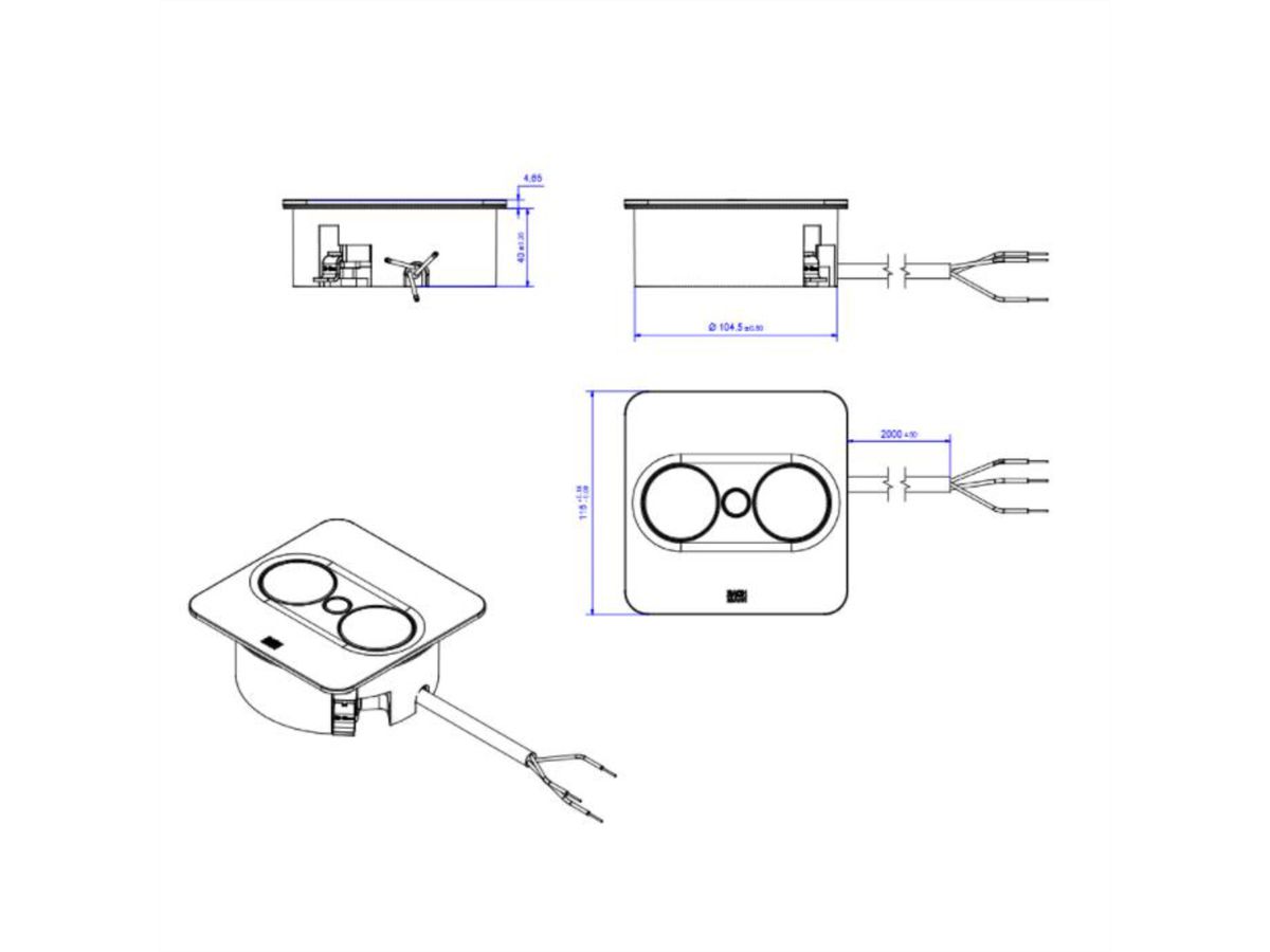 BACHMANN TWIST 2 1xUTE 1xUSB A/C 22W 2,0m AEH RAL9010 30GE angular