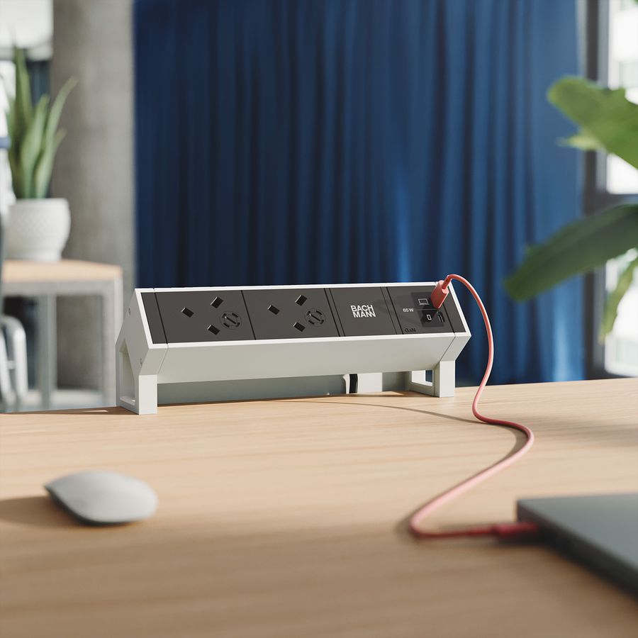 BACHMANN DESK2 2xUK 1xUSB C/C 65W, L=0,2m RAL9010
