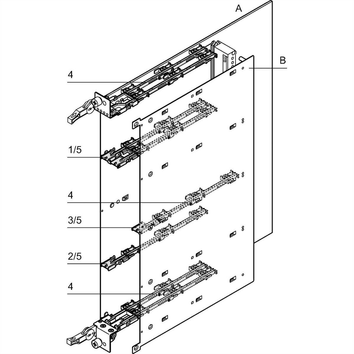 SCHROFF printplaatgeleiders/steunen voor AdvancedMC, gedeelde extrusie (stut) voor deksel A