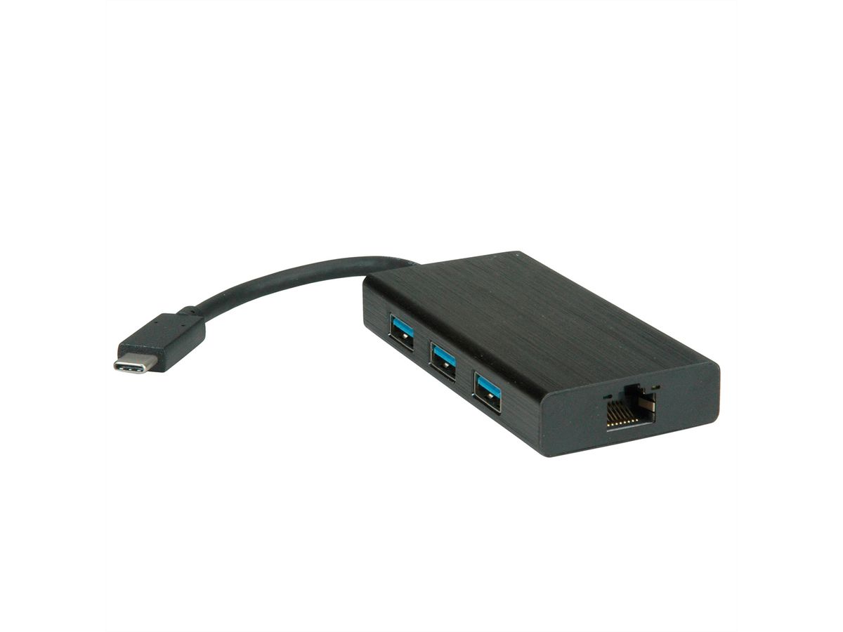 VALUE USB 3.2 Gen 1 Type C to Gigabit Ethernet Converter + Hub 3x USB 3.2 Gen 1 Type A