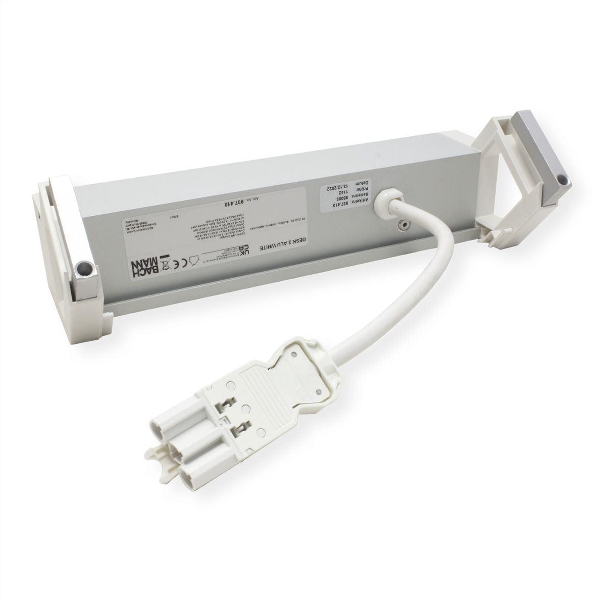 BACHMANN DESK2 ALU WHITE 2xUTE 1xUSB A/C 22W 1xswitch 0.2m