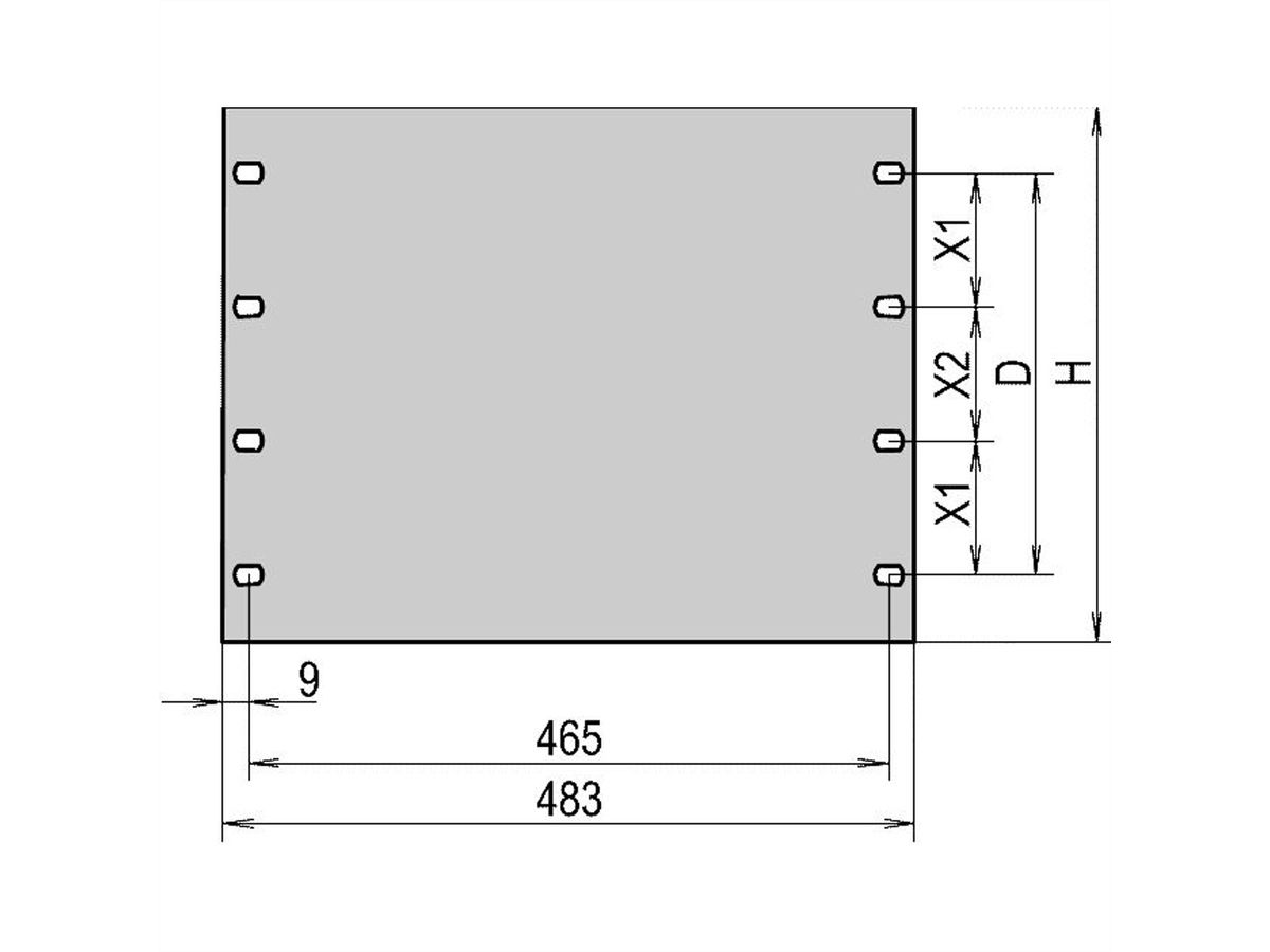 SCHROFF 19" voorpaneel, 2 HE, 3 mm, Al, RAL 7021