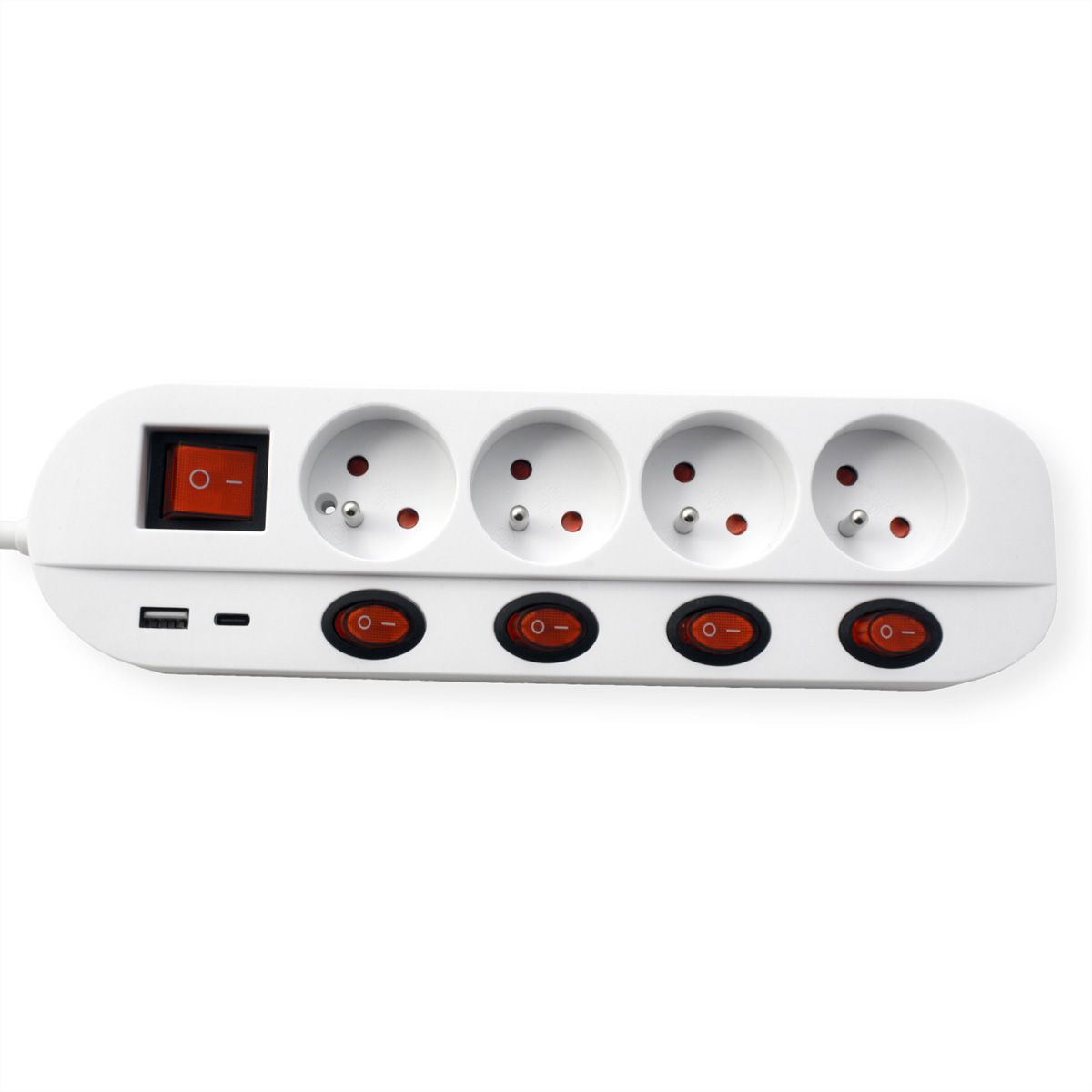 ROLINE 4-voudige stekkerdoos met schakelaar, UTE versie, USB-oplader A+C, 1,5 m