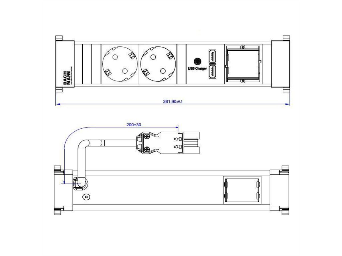 BACHMANN POWER FRAME Medium 2x earthing contact 1x USB Charger 1x ABD