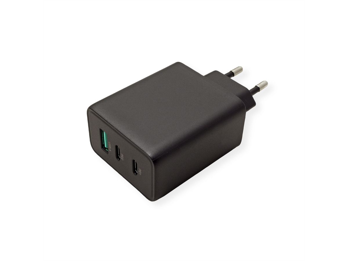 VALUE USB-oplader met eurostekker, 3-poorts (Type-A, 2x Type-C), 65W, GaN