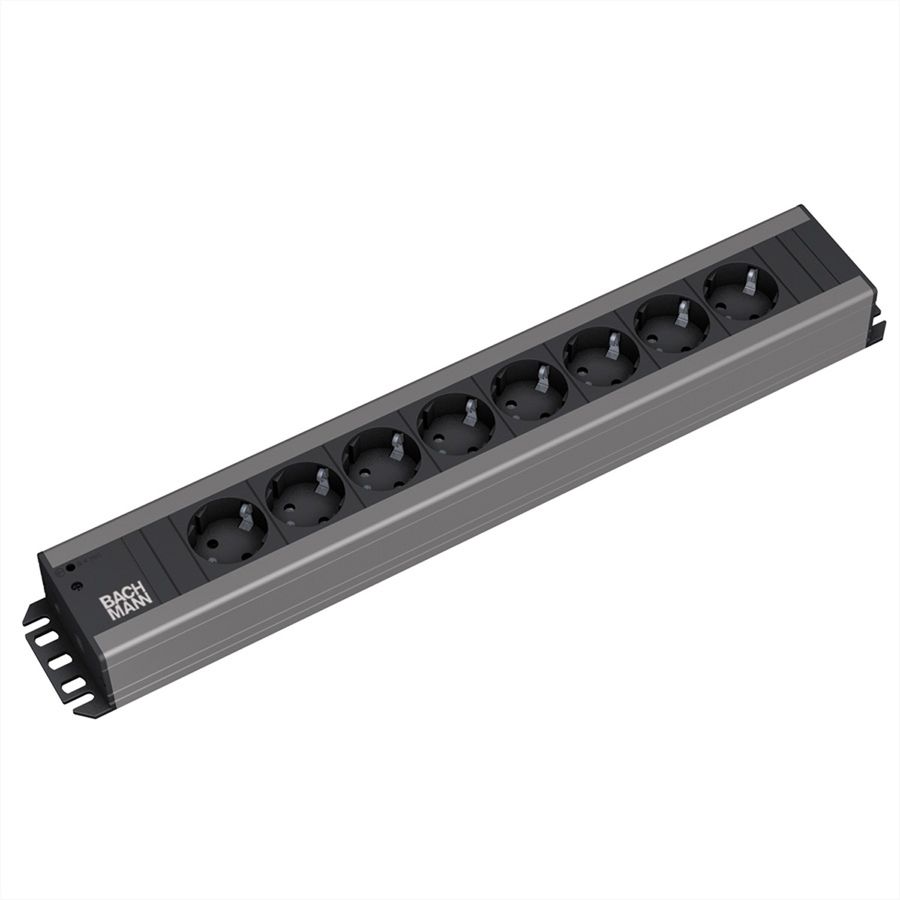 BACHMANN handyman socket strip 8x earthing contact, 19-inch rack compatible, 2 m