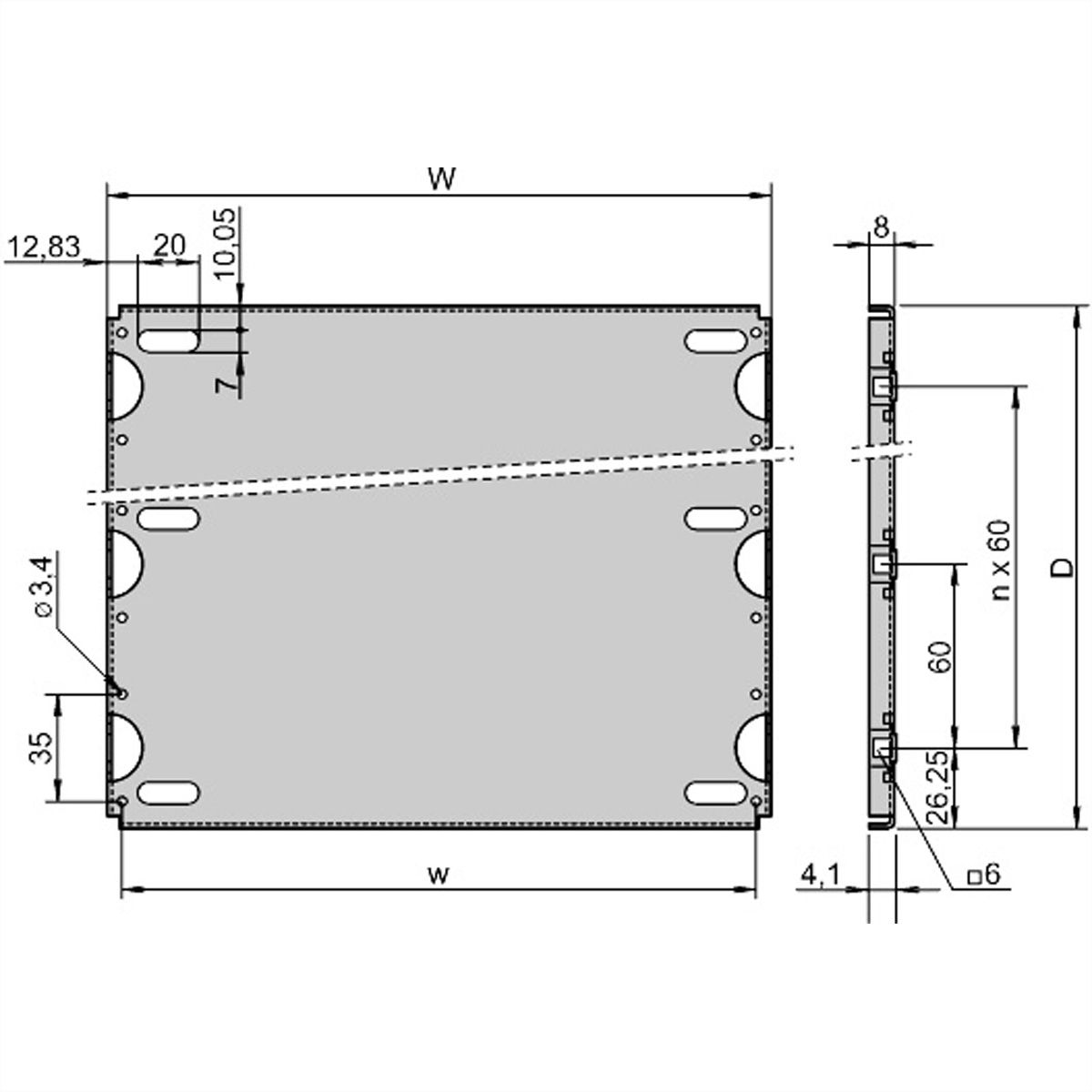SCHROFF montageplaat voor kast en moduledrager, 28 pk, 160 mm printplaatlengte