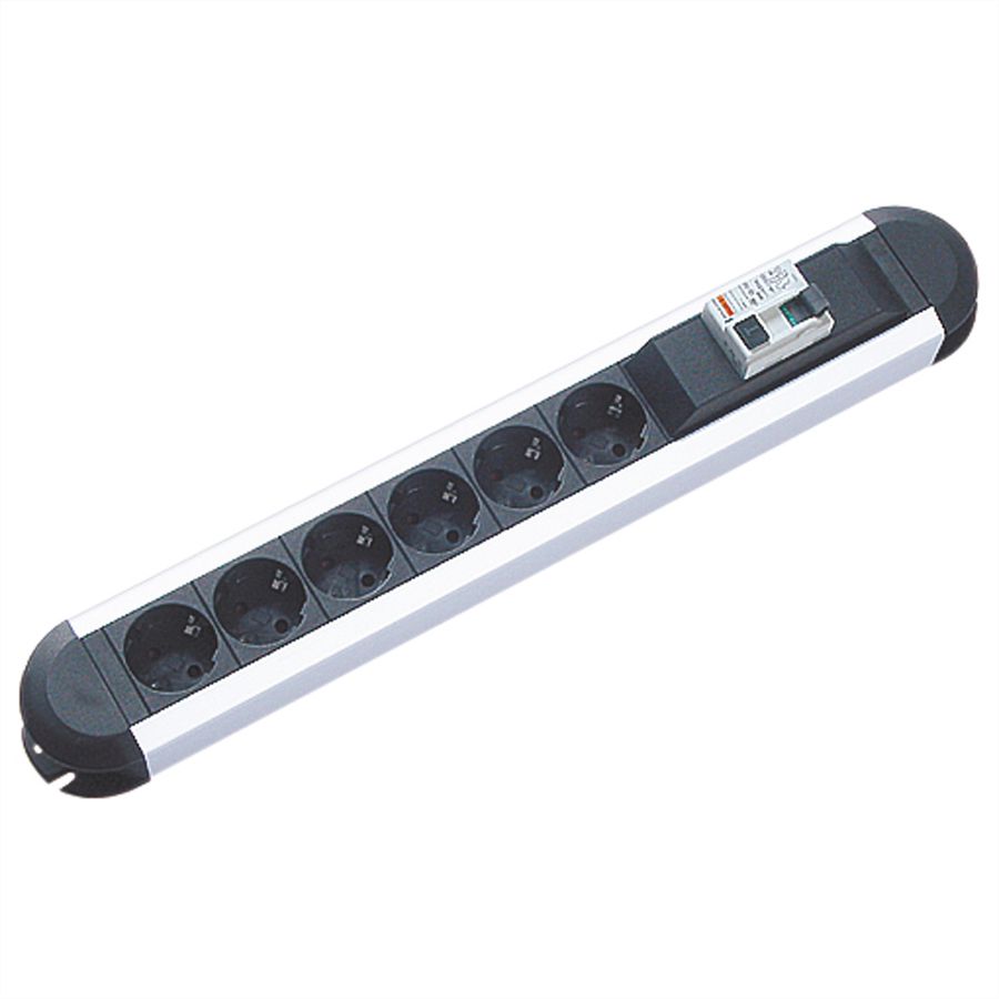 BACHMANN PRIMO RCD socket strip 6x earthing contact 1xRCD protection, aluminium, 2 m