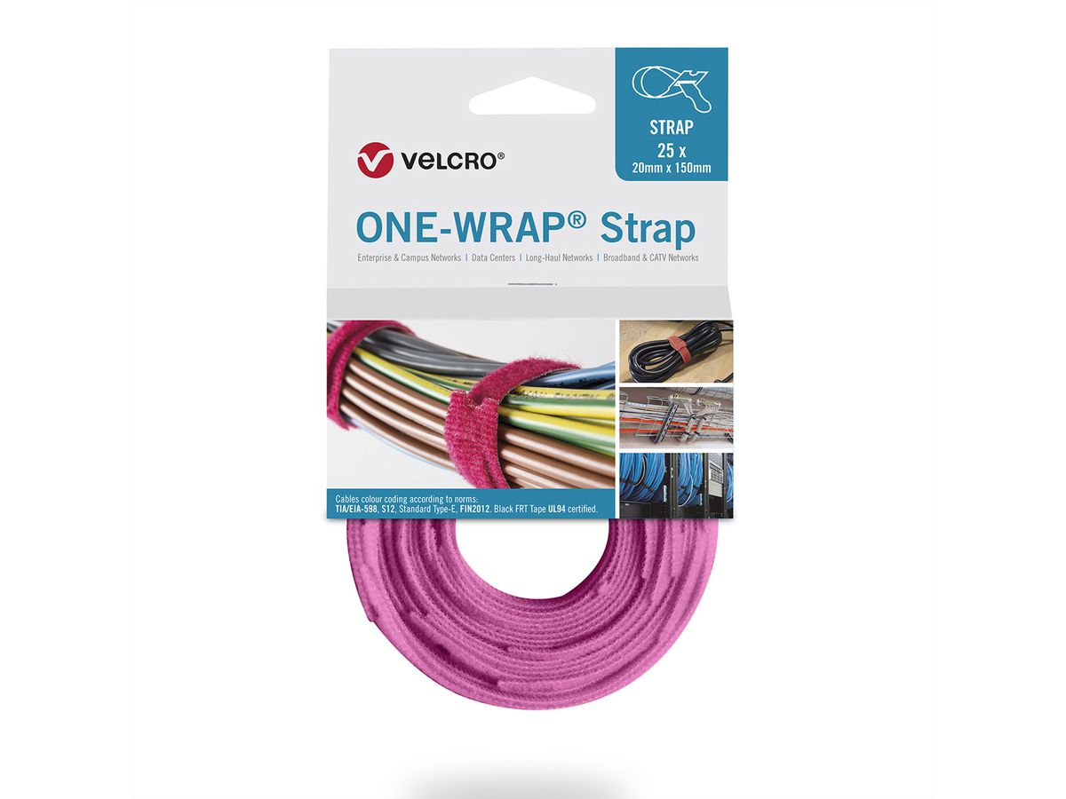 VELCRO® One Wrap® Strap 25mm x 300mm, 25 Stück, rosa
