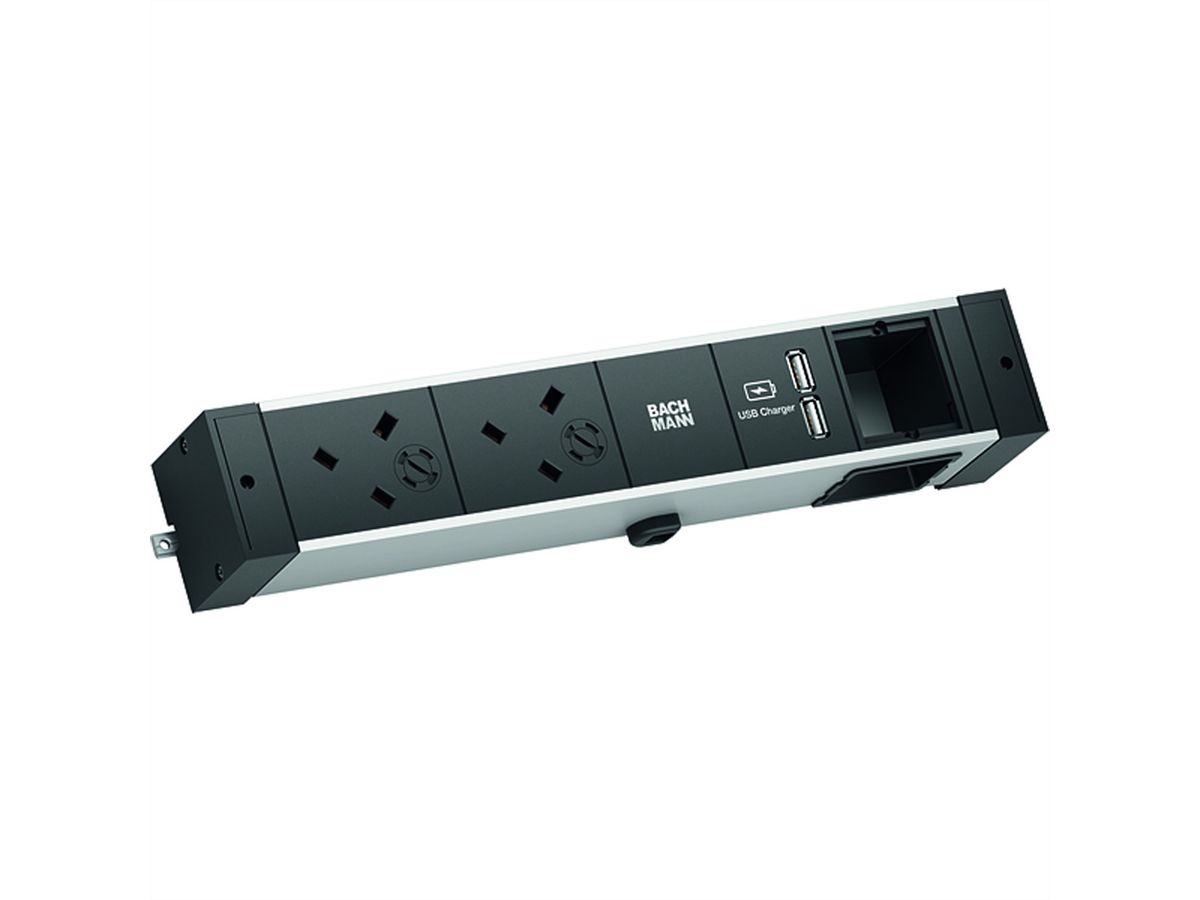 BACHMANN DESK RAIL 2xUK 1xCM, USB Oplader 2,0m GST18 Verenigd Koninkrijk (UK)