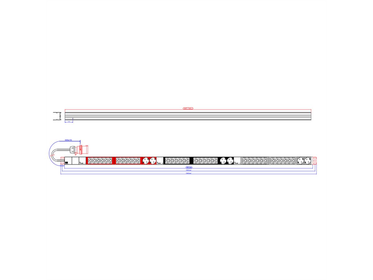 BACHMANN IT PDU ALU 1HE 36x C13 6x geaard contact CEE 3x 32A rood