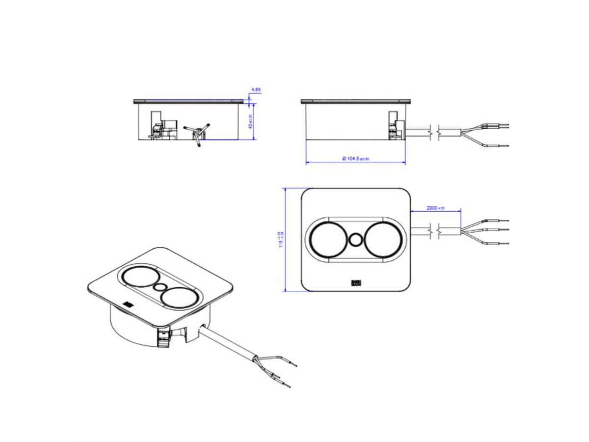 BACHMANN TWIST 2 1xUTE 1xUSB A/C 22W 2,0m AEH RAL9005 30GE angular