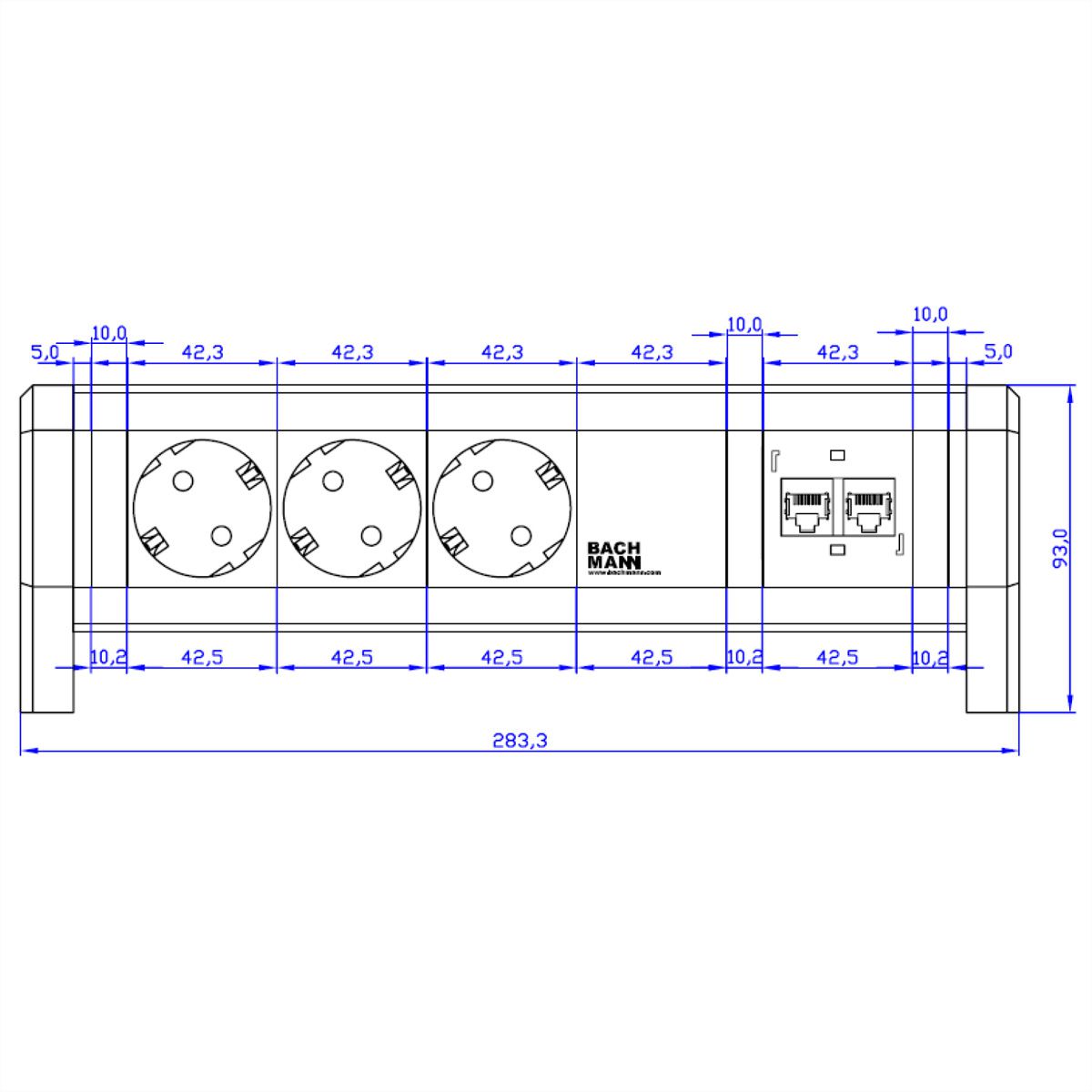 BACHMANN DESK 3x geaard contact, 2x CAT6