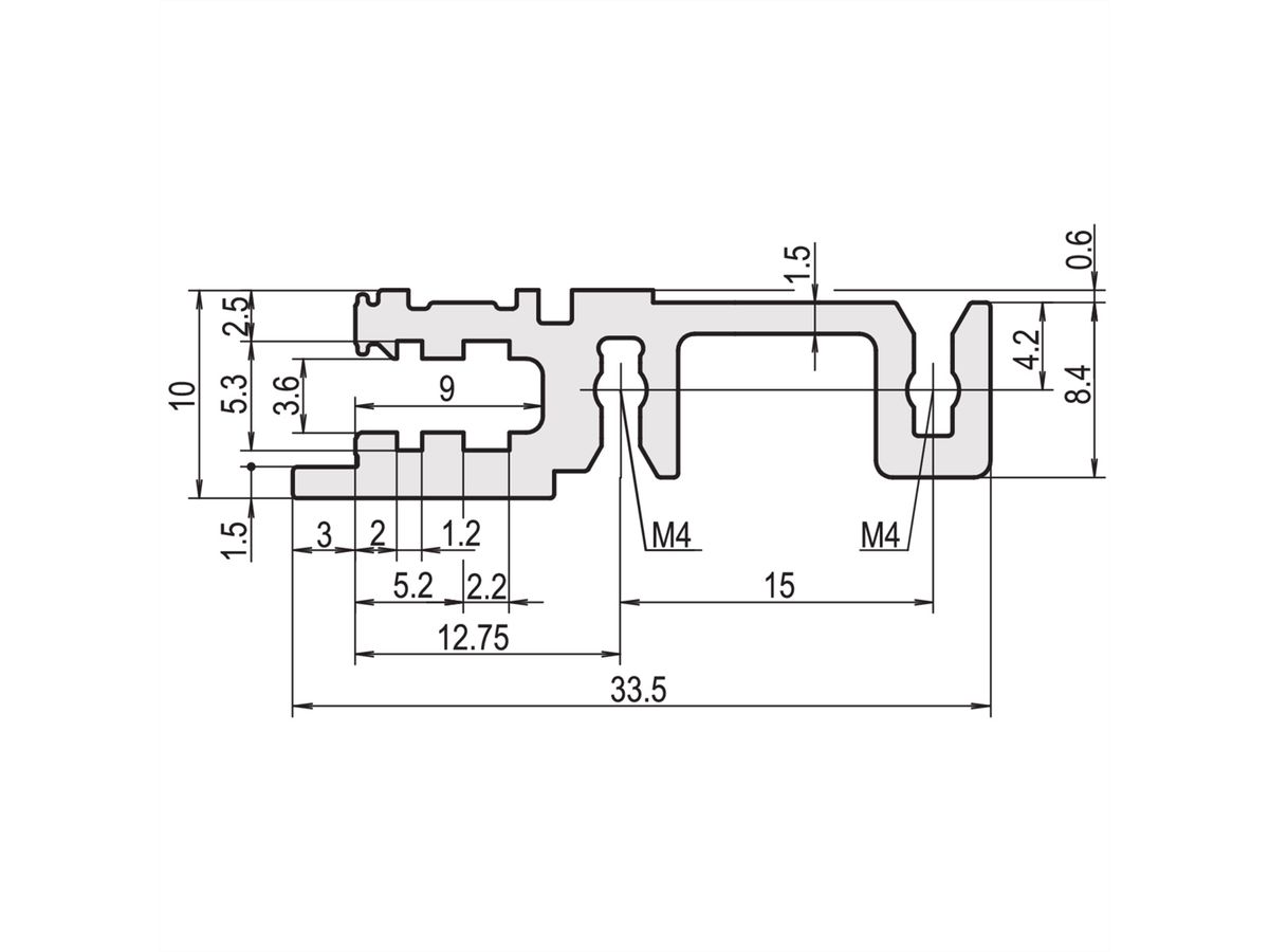 SCHROFF horizontaal railfront, type H-KD, zwaar, korte lip, 42 PK