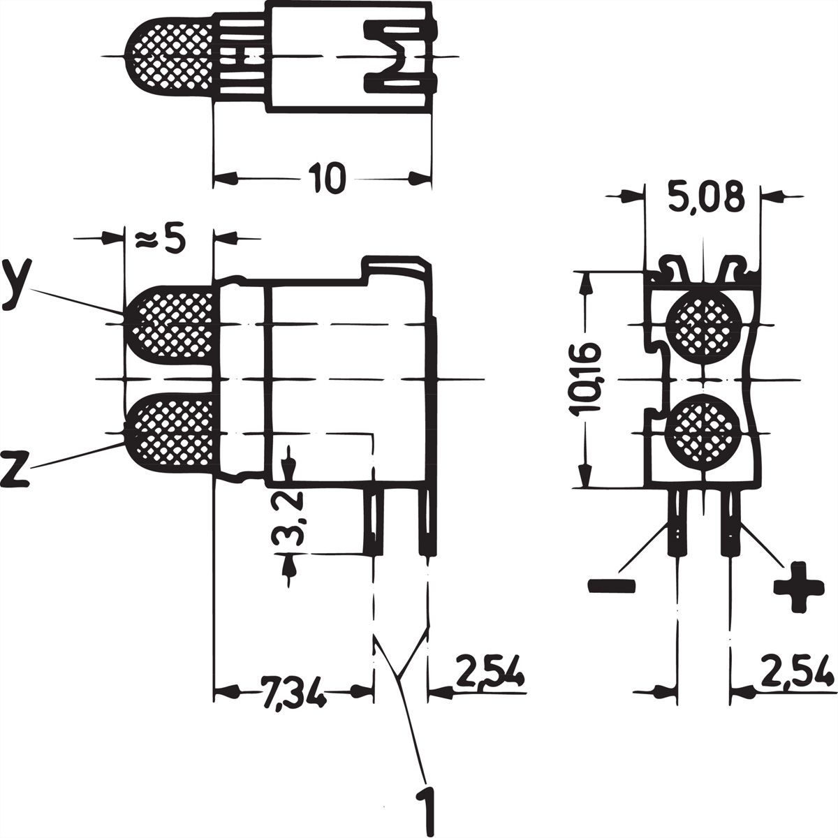 SCHROFF dubbele LED, korte uitvoering, Ø 3,2 mm, montageplaat 1, geel