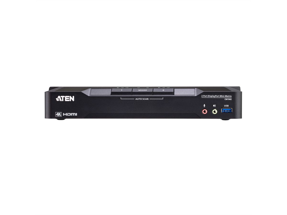ATEN CM1942 2-Port 4K DisplayPort Dual Display Mini-Matrix Boundless KVM Switch