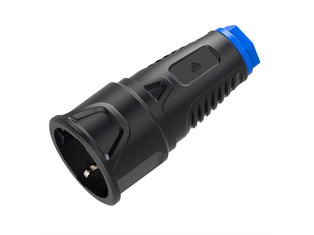BACHMANN Schutzkontaktkupplung Gummi CEE7/3, IP20, schwarz / blau