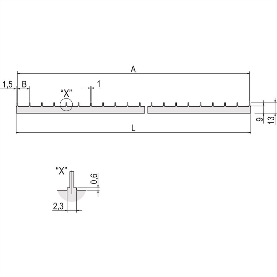 SCHROFF PCB-rail voor stroomverdeling, 3 pk L338,3 mm