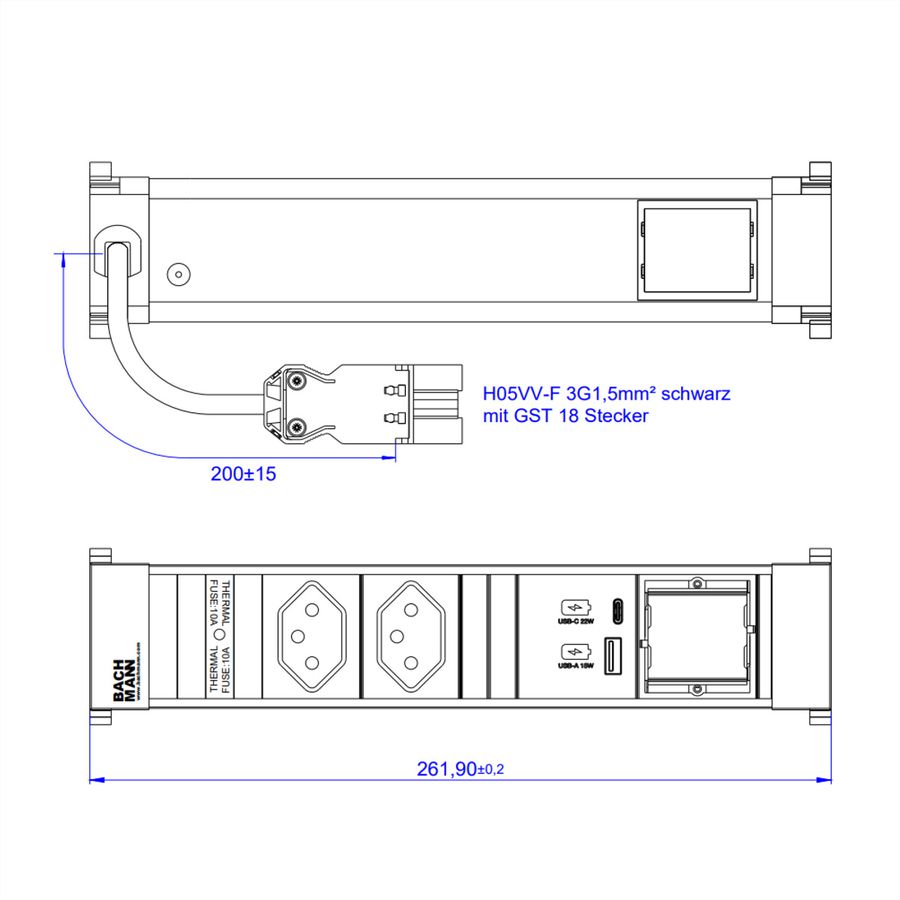 BACHMANN POWER FRAME M 2xCH, 1xUSB A&C 22W 1xCM 0.2m GST18 Switzerland