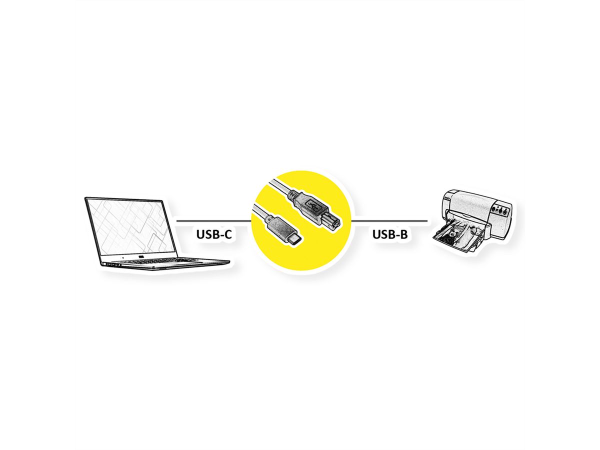 ROLINE USB2.0 Type C Kabel, C - B, M/M, zwart, 1,8 m