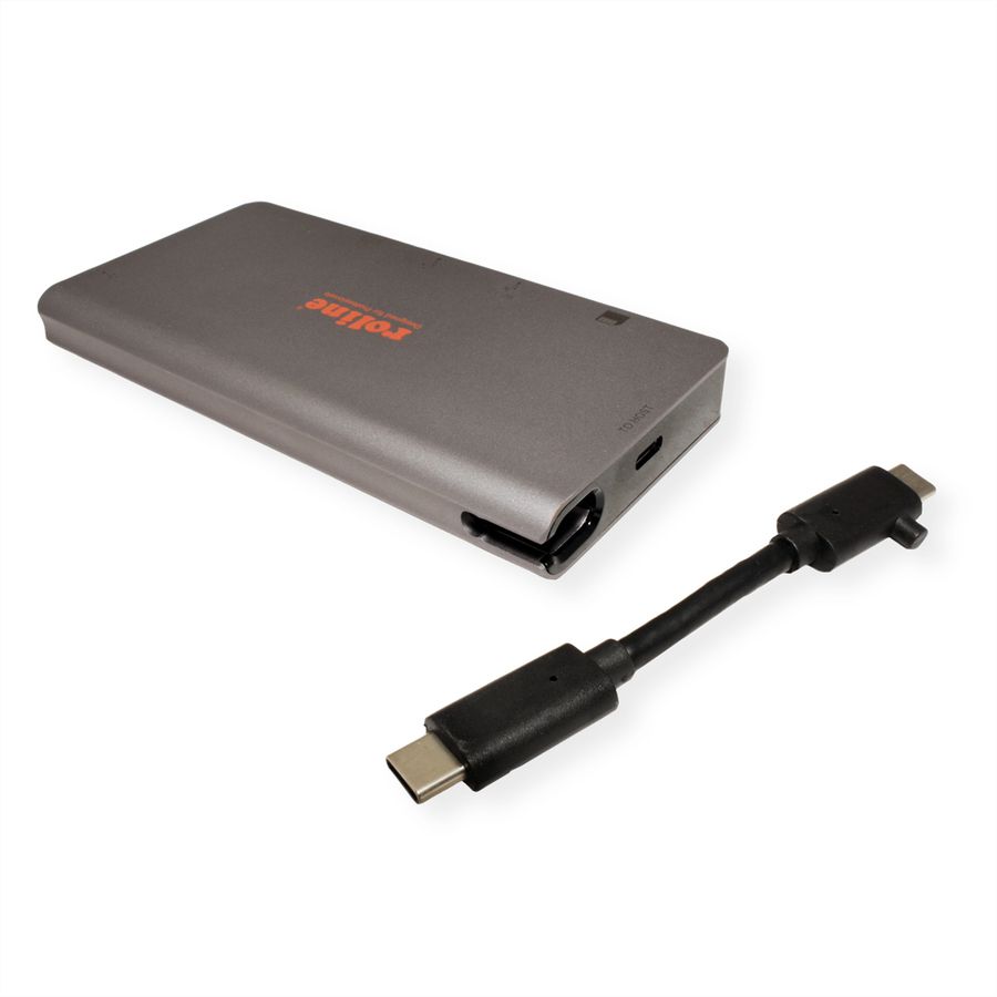 ROLINE USB Type C docking station, HDMI 4K, VGA, 2x USB 3.2 Gen 1, LAN, PD, kaartlezer