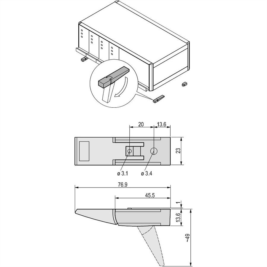 SCHROFF opstelvoetje voor chassis, kunststof, RAL 7016