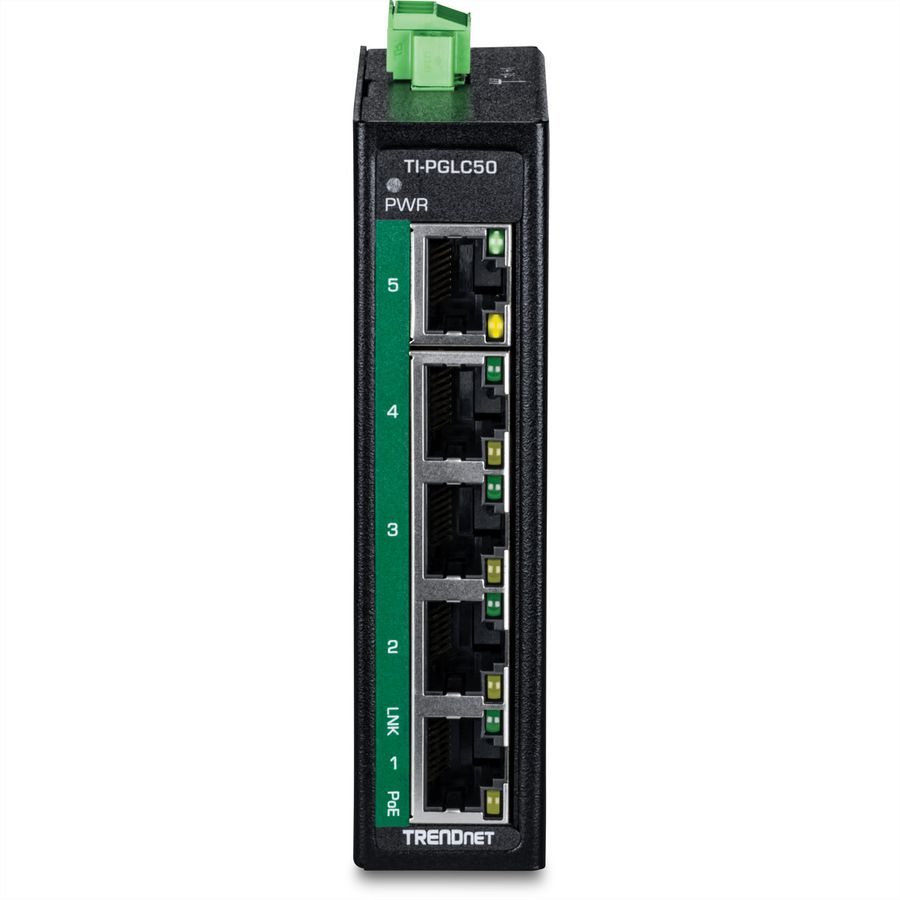 TRENDnet TI-PGLC50 5-poorts Gigabit PoE+ industriële DIN-rail Mini Switch