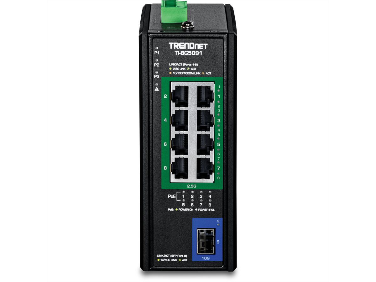TRENDnet TI-BG5091 Industrial DIN-Rail Switch 2,5G 9-Port PoE++ mit 10G Ports