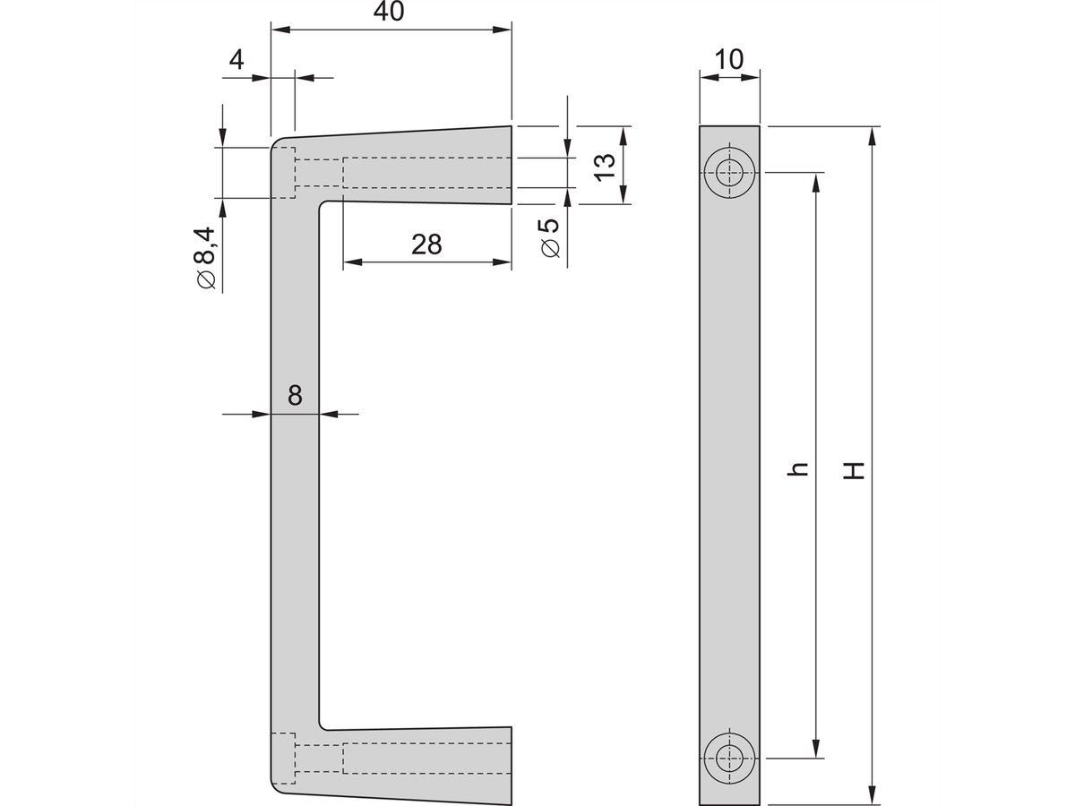 SCHROFF MultipacPRO Voorste handgreep, uit één stuk, breedte 10 mm, 2 HE
