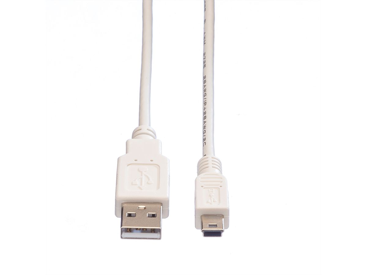 VALUE USB 2.0 Kabel , Typ A 5 Pin Mini , wit, 0,8 m