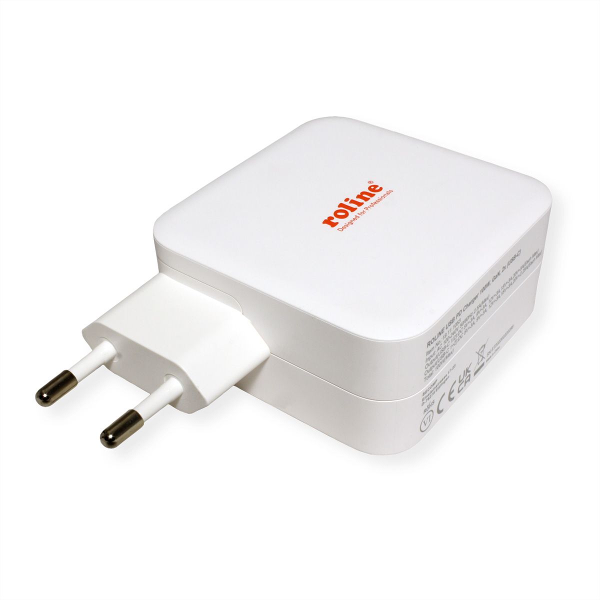 ROLINE USB Oplader met Eurostekker, 2 poorten (2x Type-C PD), GaN, 100W