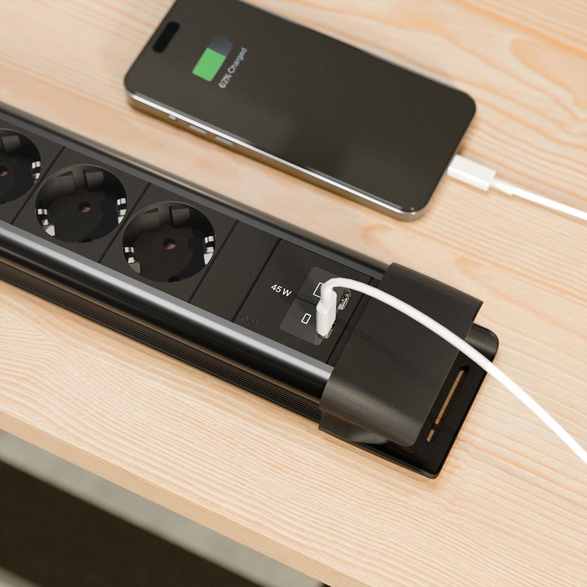 BACHMANN CONNECTUS 6xCEE7/3 1xSwitch, 1xUSB C/C 45W L=2.0m CEE7/7 black
