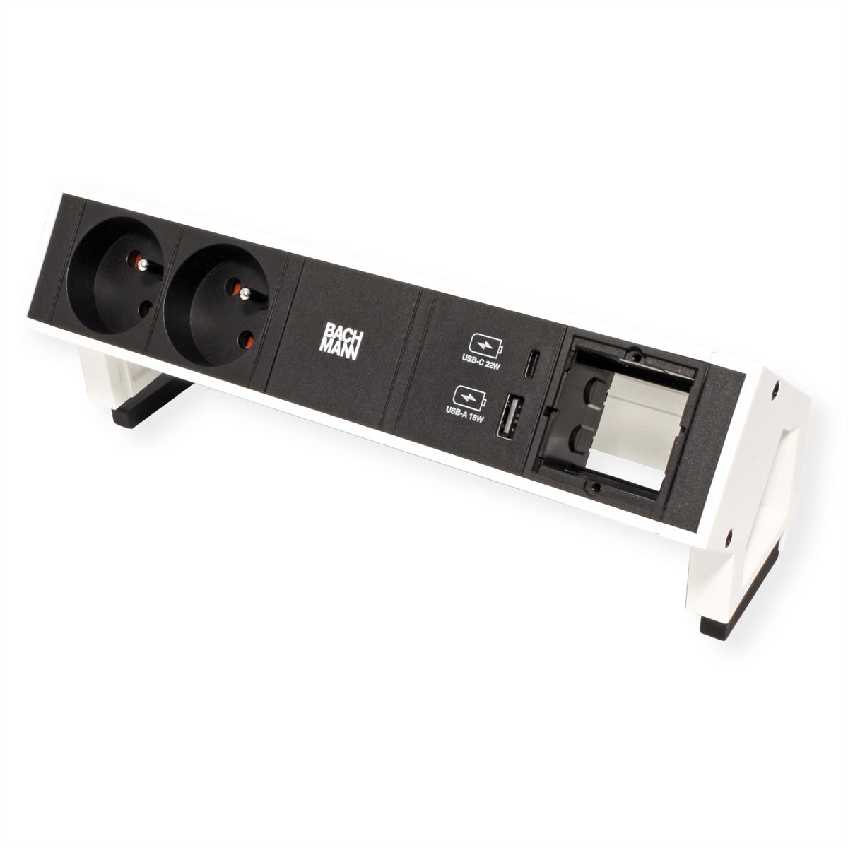 BACHMANN DESK2 2xUTE 1xUSB A/C 22W 1xCM 0,2m GST18 RAL9010