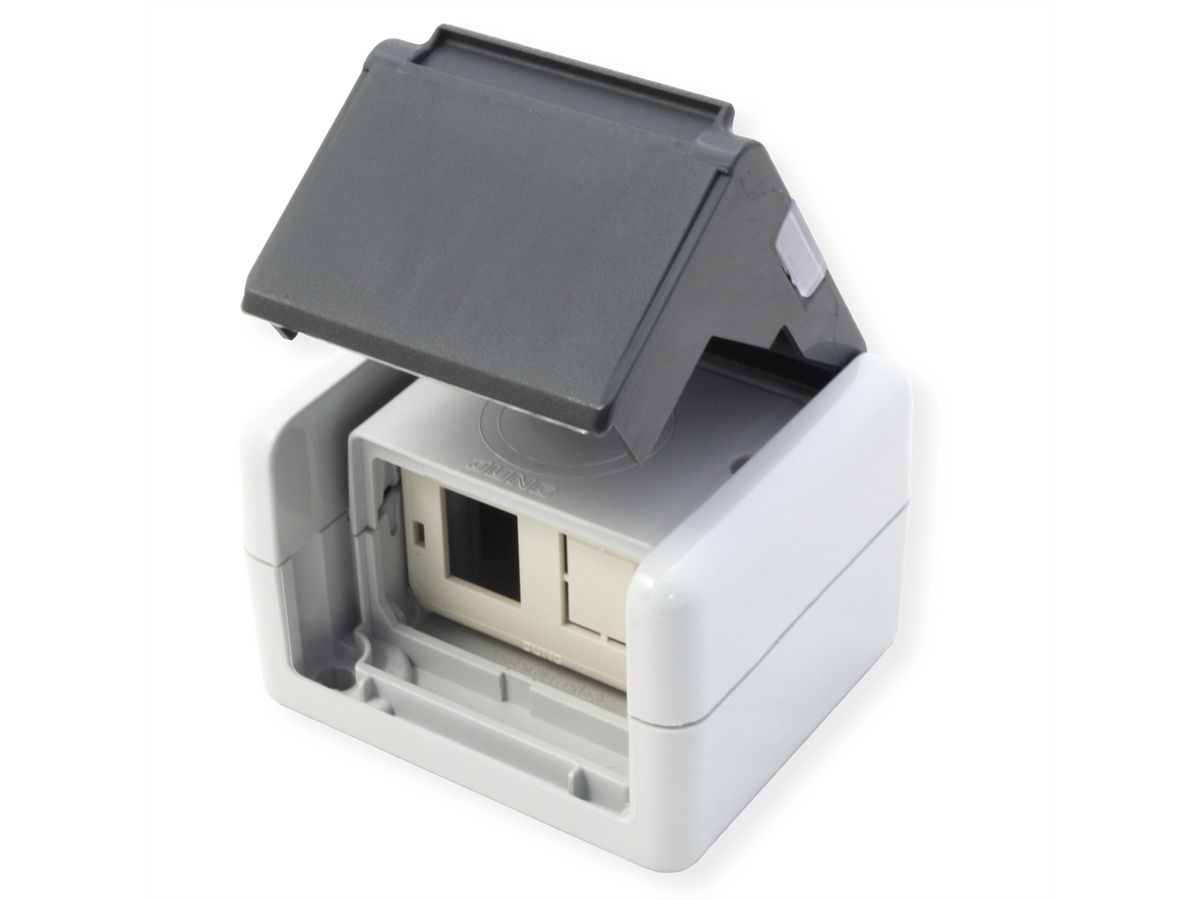 TELEGÄRTNER, data outlet IP44, 75x86x58, grey, incl. mounting plate for 2x AMJ resp. UMJ Module/Adaptor