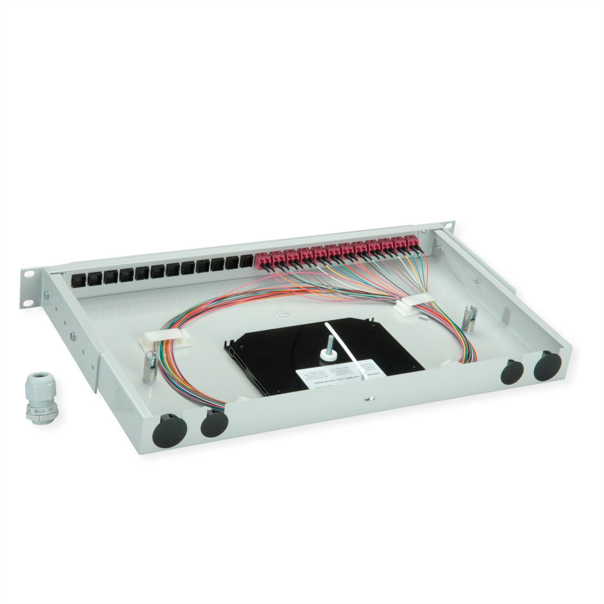 TELEGÄRTNER BASIS V LWL-Panel mit Kupplungen & Pigtails, 12x LC Duplex, violett, OM4