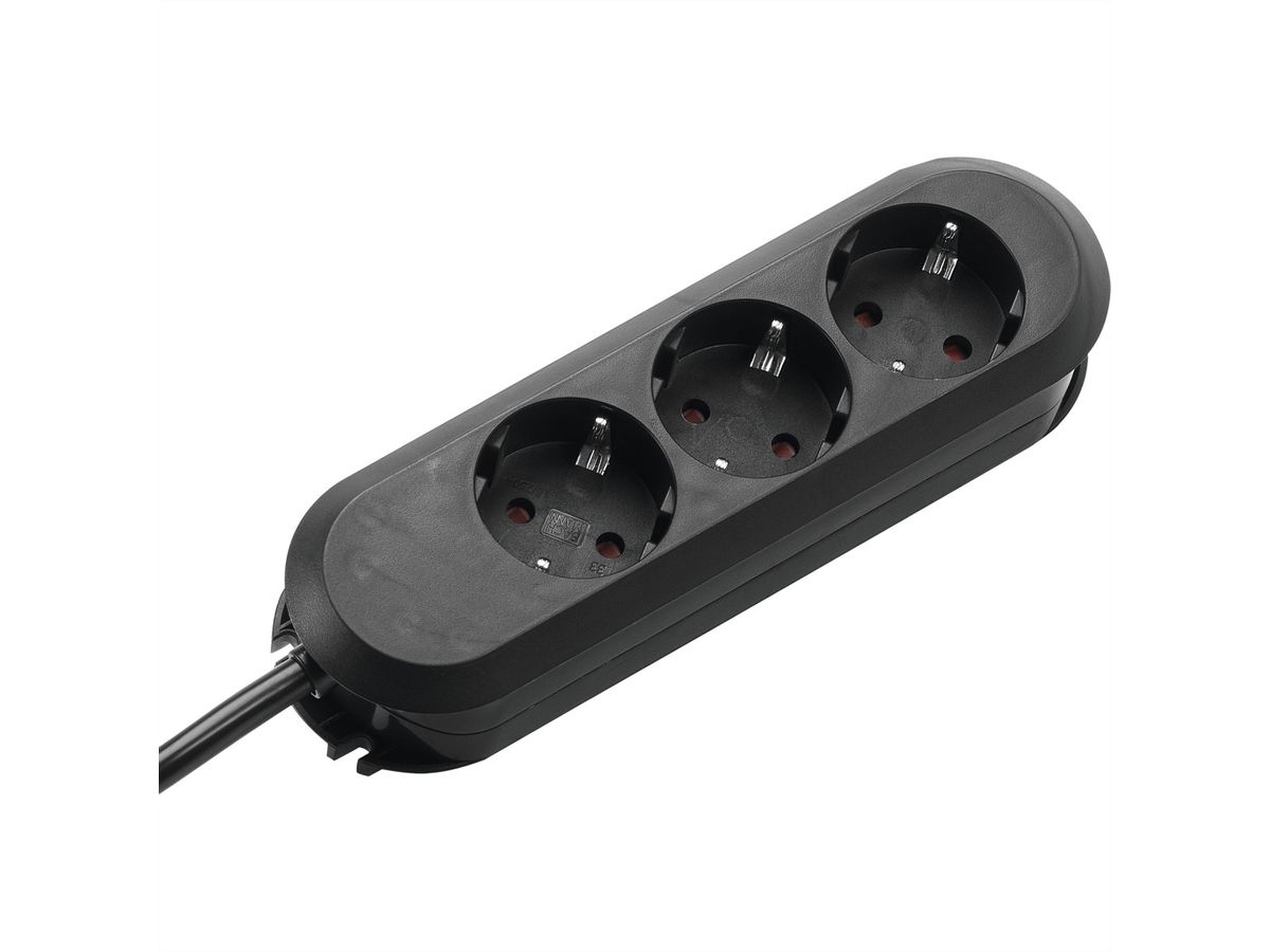 BACHMANN SMART stekkerdoos 3x geaard contact, geschroefd, zwart, 3 m