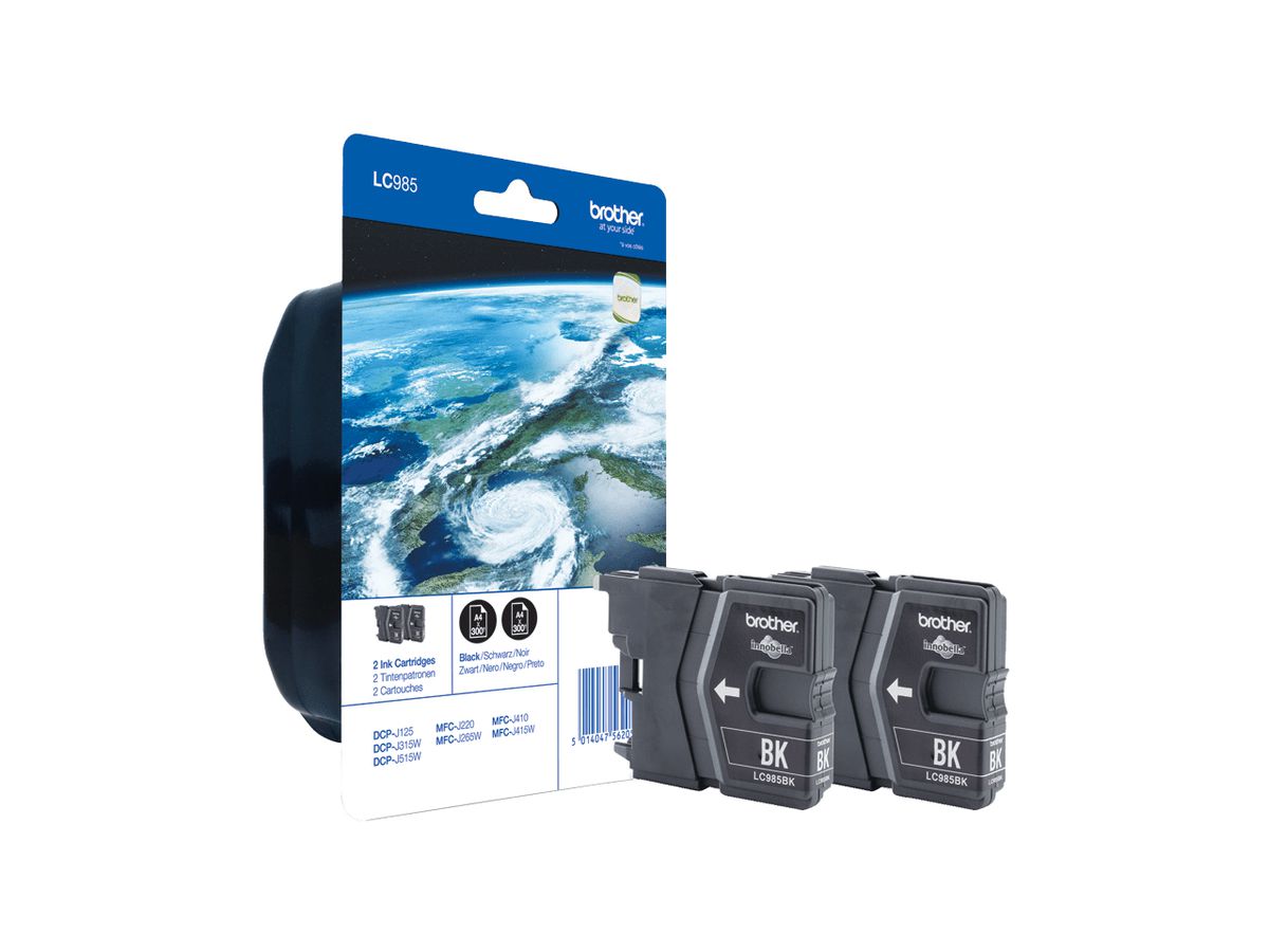 Brother LC-985BKBP2DR inktcartridge 2 stuk(s) Origineel Normaal rendement Zwart