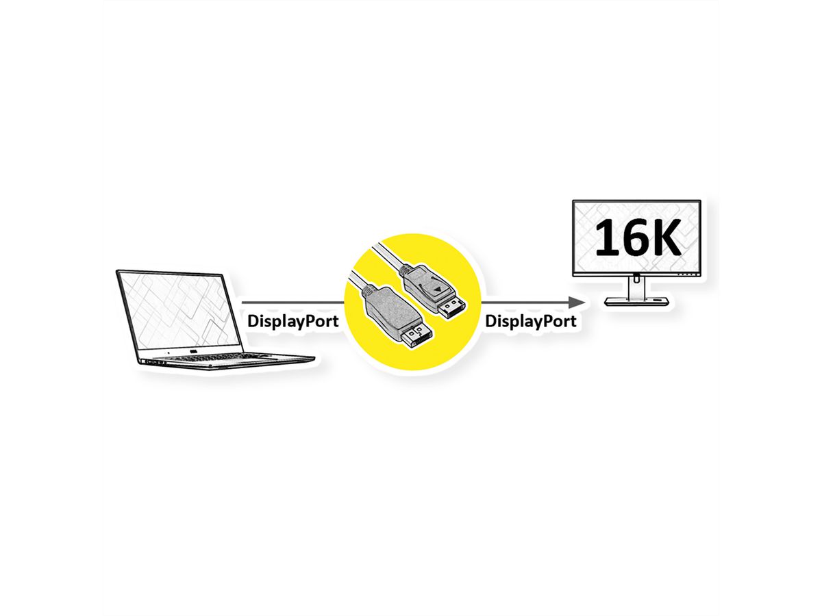 ROLINE DisplayPort-kabel, v2.1, 16K, DP M - M, zwart, 2 m