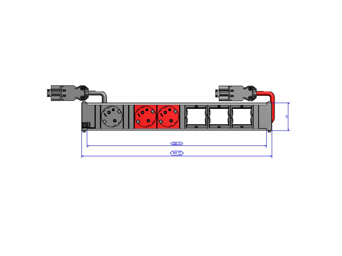 BACHMANN CONI 1xCEE7/3 2xCEE7/3 rood, Randaardecontact 1x zwart + 2x rood