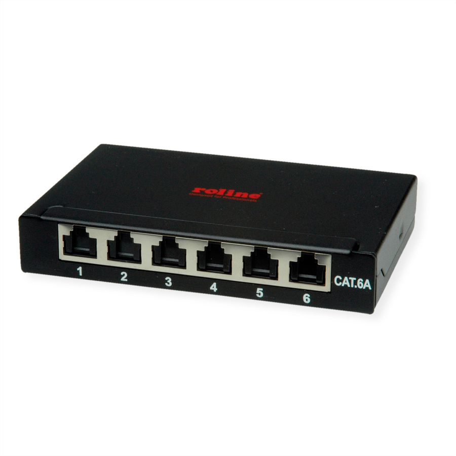 ROLINE Minipatchpaneel, Cat.6A/Cl.EA, 0,5U, 6x RJ45-poorten , afgeschermd, zwart