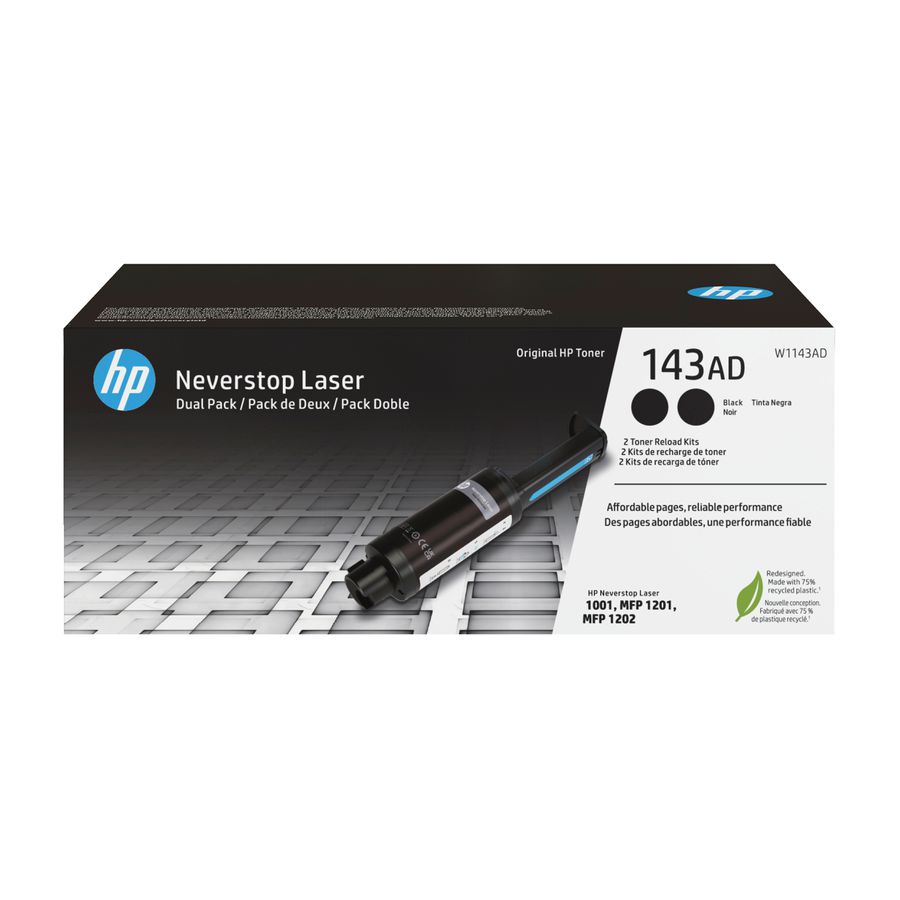 HP 143AD twee originele zwarte Neverstop-tonerbijvulkits