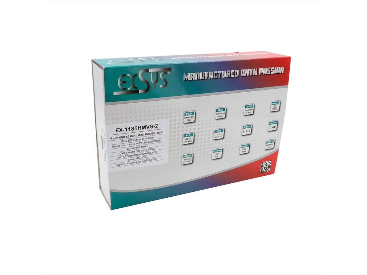 EXSYS EX-1185HMVS-2 4-poorts metalen USB 3.2 Gen1 met 15KV ESD-overspanningsbeveiliging