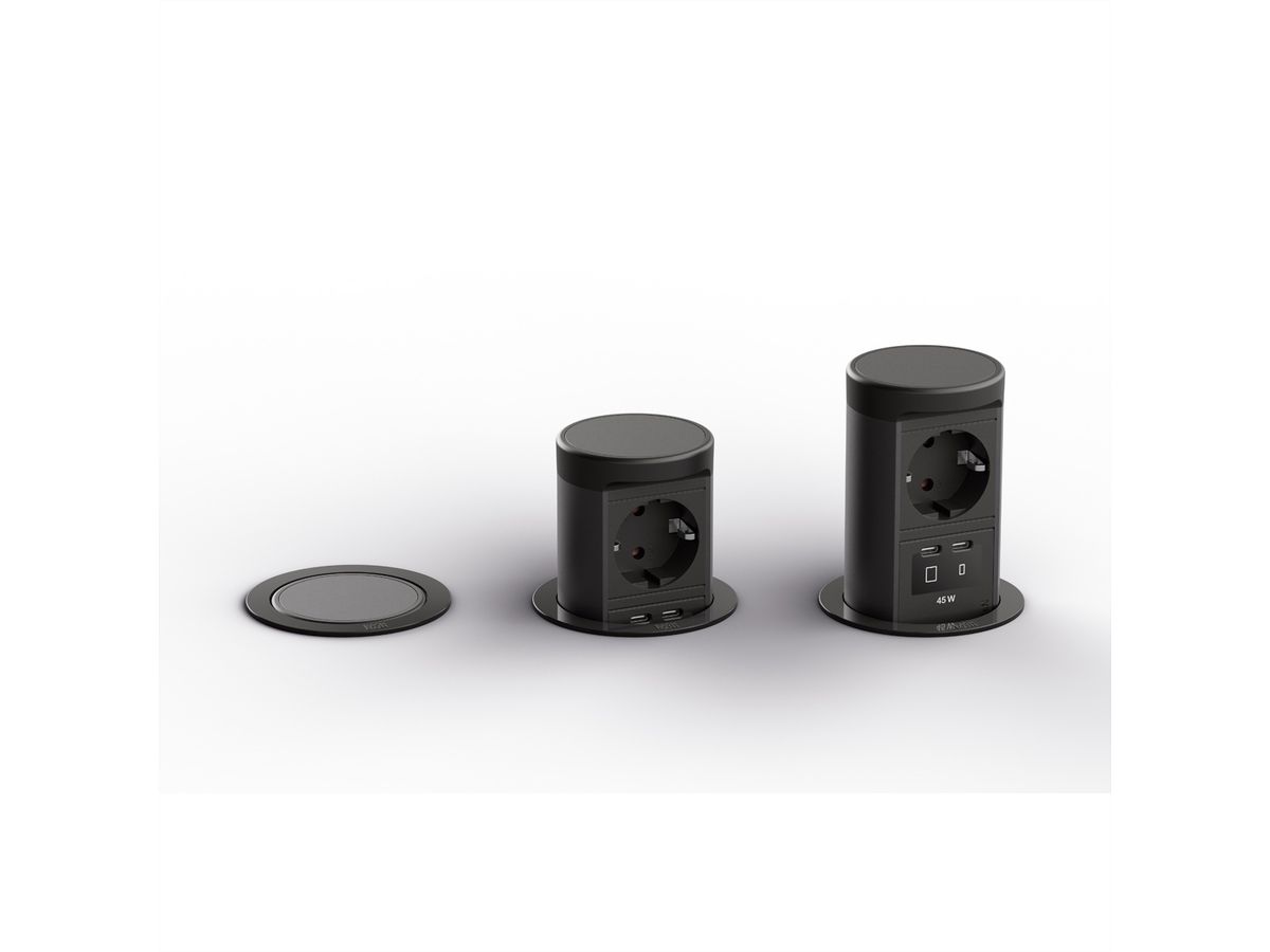 BACHMANN ELEVATOR2 1xCEE7/3, 1xUSB C/C 45W RAL9005 0,5m ISV