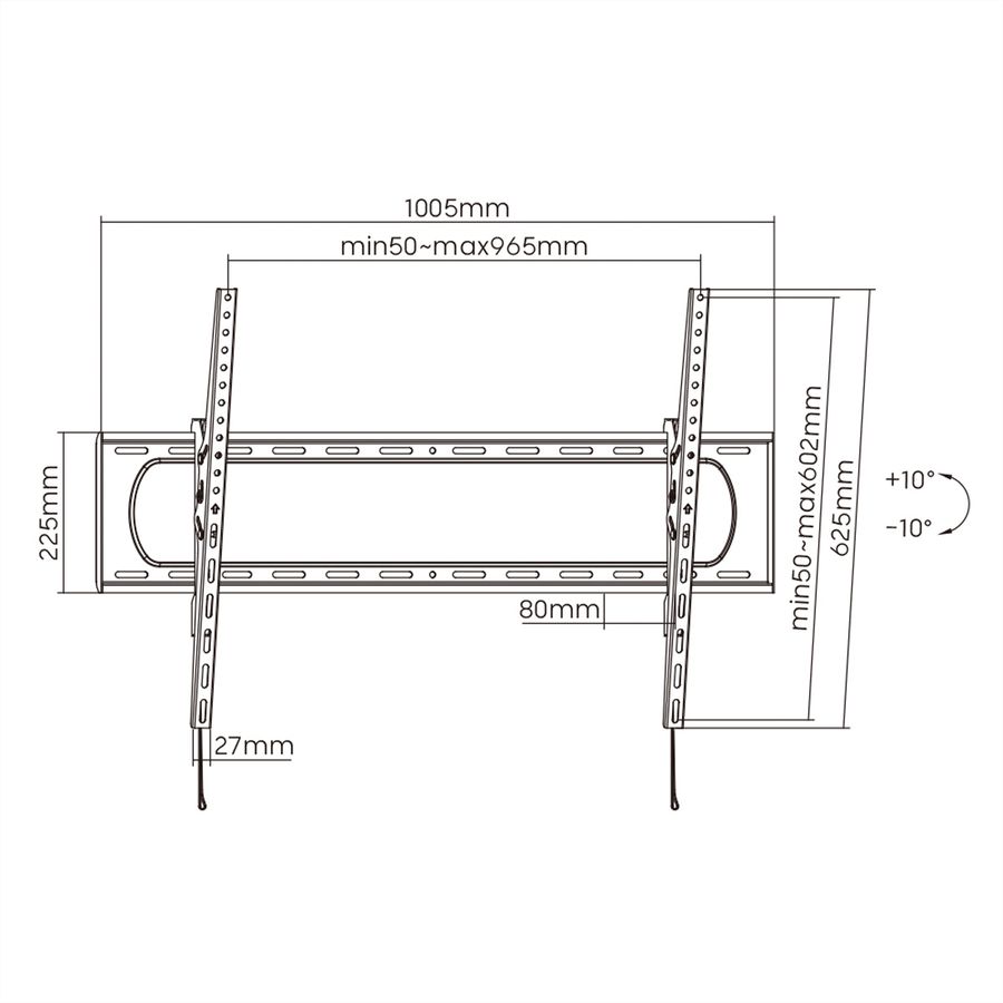VALUE TV Wall Mount, 80mm Wall Distance, <120kg, <304,8cm (120"), VESA 900x600, tiltable